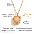 Dimensions and material details of a gold stainless steel necklace with pink heart pendant. - Heart Pendant (YYN026045-PK)