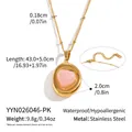 Detail view of waterproof stainless steel necklace with pink quartz heart pendant - Round Pendant (YYN026046-PK)