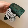 Molla per capelli in stile cinese con nappe argentate e tessuto verde oro - 31# Pinza in Tessuto Glitter Oro Traforata / Verde