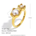 Bague élégante en acier inoxydable plaqué or 18 carats avec deux perles d'imitation - Bague à Griffes à Deux Perles (R5470)