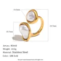 Elegant 18K gold plated stainless steel open ring featuring two irregular baroque faux pearls - Double Irregular Pearl Open Ring (R5643_Gold) / Gold