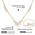 18K gold plated stainless steel necklace with pink zircon tassel pendant details - Pink-Purple Zirconia Round Charm Fringe Necklace (JDN0205316-PK)