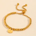Bracelet réglable en perles d'acier inoxydable doré avec breloque lettre F - Style Lettre F (238224) / Or
