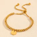Élégant bracelet à perles en acier doré avec curseur réglable et pendentif initiale P - Style Lettre P (238224) / Or