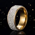 Gold stainless steel ring with 5 rows of pavé crystals for luxury jewelry collection - US 7 / Gold/5-Row Rhinestone