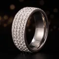 Polished titanium steel ring featuring five rows of sparkling clear rhinestones - US 7 / Silver/5-Row Rhinestone