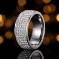 Elegant five-row full diamond titanium steel ring for women with high-end sparkling crystals - US 7 / Silver/4-Row Rhinestone