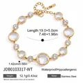 Bracelet en acier inoxydable doré avec pierres en verre transparent et mesures détaillées. - Or (JDB0103317-WT)