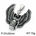 Colgante de ala de ángel caído de acero inoxidable punk gótico para hombre con estrella - Colgante Solo (Sin Cadena) (KP118924-LU) / Plata Antigua
