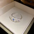 Exquisite vintage silver flower ring featuring blue and purple zircons in a jewelry gift box - Daisy Flower Design (35#) / Pink and Purple