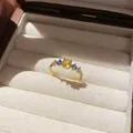 Vintage court style gold ring with yellow and blue zircon stones for women - Threaded Multi Gemstone Style (37#) / Yellow Blue