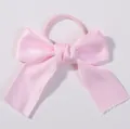 Handmade pink satin ribbon bow hair tie for girls with durable soft elastic scrunchie band - Light Pink (11)