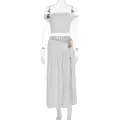 Elegante conjunto blanco de dos piezas con top corto y falda larga con abertura alta - S / Blanco