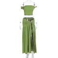 Conjunto playero de 2 piezas verde con crop top asimétrico y falda larga con raja - S / Verde