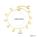 Detailed view of a golden stainless steel smiley face charm anklet with product dimensions - Smiley Face (AN105701G)