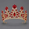 Couronne de mariée baroque vintage avec strass rouges et finition en alliage doré - Or avec strass rouges (TS-J3160GRED)