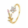 Elegante anello regolabile in argento S925 dorato con fiore di opale e cristalli - Taglia HK 13 / Stile Fiore Foresta (K2612) / Multicolore / 28.24