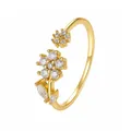Anello regolabile in argento 925 placcato oro con fiori e foglie in zirconi brillanti - Stile Floreale in Zirconia Bianca (K2633) / 31.99