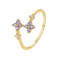 Elegante anello aperto in argento S925 dorato con fiori di zirconi viola - Stile Fiore in Zirconia Blu Viola (K2632) / 27.75
