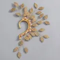 Vintage χρυσό ear cuff με φύλλα και κρύσταλλα για αυτιά χωρίς τρύπες, στυλ ξωτικό - Χρυσό σκουλαρίκι αυτιού ξωτικό του δάσους ERS-J4181