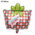 Red and teal checkered Christmas gift box balloon, 57x48cm, aluminum foil party decor - Large Christmas Gift Bag Balloon / 57x48cm