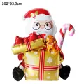 Large cartoon Santa Claus foil balloon with gift and candy cane for Christmas party decor - Yellow Gift Box Santa Balloon / 102x63.5cm