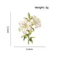 Elegant white lily enamel flower brooch pin with green leaves and gold trim, 3.5cm height - White Lily (CZ3874) / 3.5x2.4cm