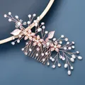 Peigne à cheveux de mariée en or rose avec perles et strass pour coiffures de mariage - Or rose