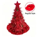Chapeau de sapin de Noël festif en guirlande rouge avec étoile et pompons verts - Rouge avec étoile rouge et boules vertes