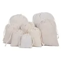 Varie dimensioni di sacchetti con coulisse in cotone e lino in colore beige naturale - 8x10cm / Bianco Naturale