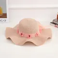 Elegant pink straw sun hat for women featuring floral decor and wide wavy brim for beach - Coffee Heart (solid Color) Pink