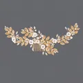 Handmade bridal hair comb featuring gold metal leaves, pearls and elegant white flowers - Gold Luxury Versatile Hair Comb (HS-J6215G)