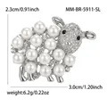 Cute sheep brooch with white pearls and rhinestones for women's fashion outfits. - Sheep Style (5911) / Silver