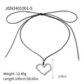 Modern silver heart pendant necklace with black cord, irregular hollow art design - Silver Hollow Heart Necklace (JDN2401001-S)