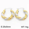 Elegante gedrehte Edelstahl-Creolen mit 18K Goldbeschichtung für einen luxuriösen Look - Gedrehte Textur Stil (KE111659-KFC) / 25x5mm / Zweifarbig (Gold & Silber)