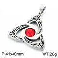 Vintage stainless steel Celtic Triquetra knot pendant with red stone, size 41x40mm, 20g - Pendant Only (Without Chain) (KP118959-LU)