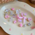Premium pink floral and pearl bow shoe charms set for clogs decoration DIY accessories - 18-Piece Set / White-Pink