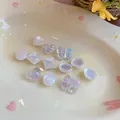 Assorted iridescent pearl white shoe charms for clogs featuring heart and bow shapes - 12pcs Set / White