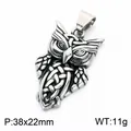 Pendentif hibou en acier inoxydable de style punk vintage pour hommes avec fini noir rétro - 38x22mm