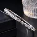 Detailed view of elegant titanium steel bangle with rhinestone inlay and buckle closure - Silver Color (42-B-3)