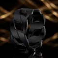 Men's matte black titanium steel chunky chain link ring featuring a bold industrial design - US 6 / Hollow Cuban Chain Style / Black