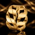 Elegant gold-plated titanium steel chain link ring for men with polished finish - US 6 / Hollow Cuban Chain Style / Gold