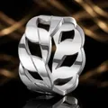 High-quality men's silver titanium steel chain ring with bold hollow engraved design - US 6 / Hollow Cuban Chain Style / Steel