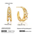 Detailed size specifications for gold stainless steel C-shaped hoop earrings with zircons - C-Shaped Double Layer Hollow Rhinestone Style (JDE0105320)