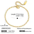 Vista detallada de la pulsera de cadena de acero inoxidable dorado con medidas - Cadena de Eslabones Ovalados (JDB0305305) / Dorado