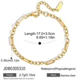 Detalle de la pulsera de acero inoxidable bañada en oro de 18 quilates con medidas y peso - Cadena de Eslabones Cuadrados y Redondos (JDB0305310) / Dorado