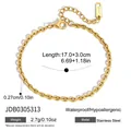 Vista detallada de la pulsera de acero inoxidable chapada en oro 18K con dimensiones - Cadena Ovalada Regular (JDB0305313) / Dorado