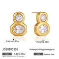 Λεπτομερής άποψη χρυσών σκουλαρικιών από ανοξείδωτο ατσάλι με ζιργκόν και διαστάσεις. - Στρογγυλό Οκταγωνικό Γεωμετρικό Στυλ (JDE0105305) / Χρυσό