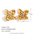 Detailed view of gold flower stud earrings with clear dimensions and specifications. - White Zirconia Flower - Gold