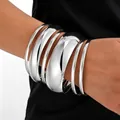 Élégant ensemble de bracelets joncs multicouches géométriques en alliage argenté femme - Ensemble de Bracelets Joncs Multicouches en Alliage (9965) / Or blanc